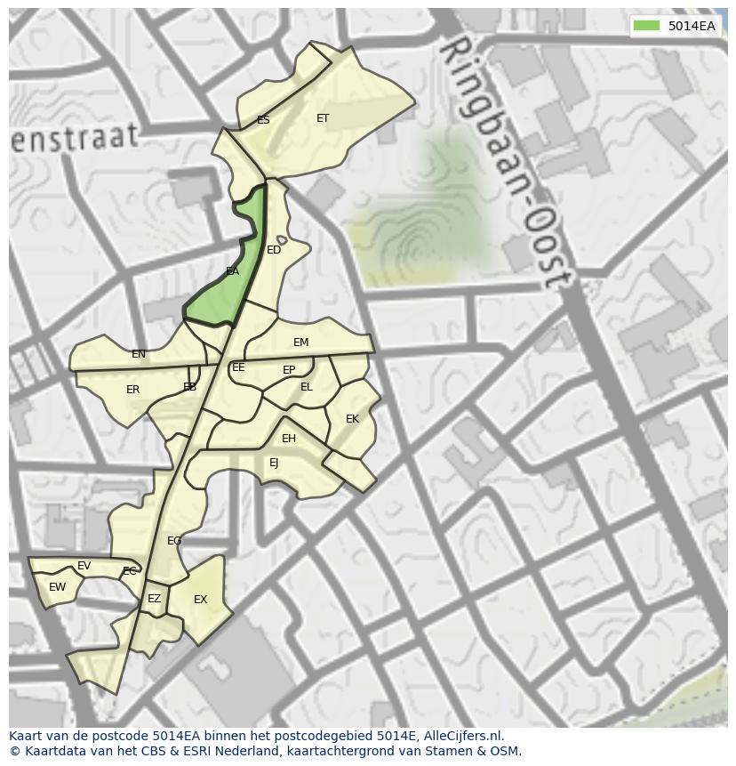 Afbeelding van het postcodegebied 5014 EA op de kaart.