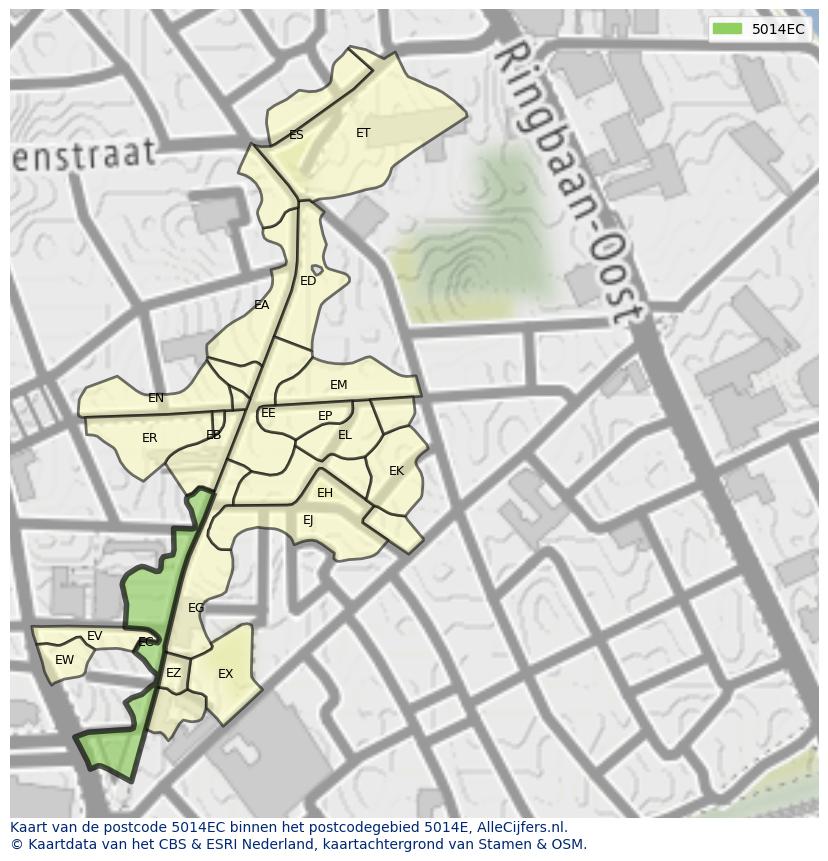 Afbeelding van het postcodegebied 5014 EC op de kaart.