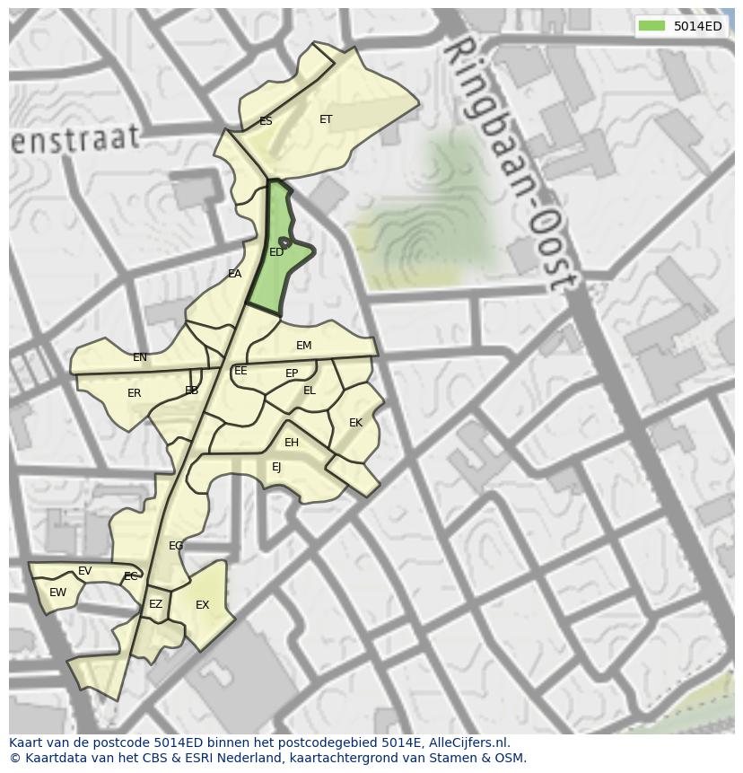 Afbeelding van het postcodegebied 5014 ED op de kaart.
