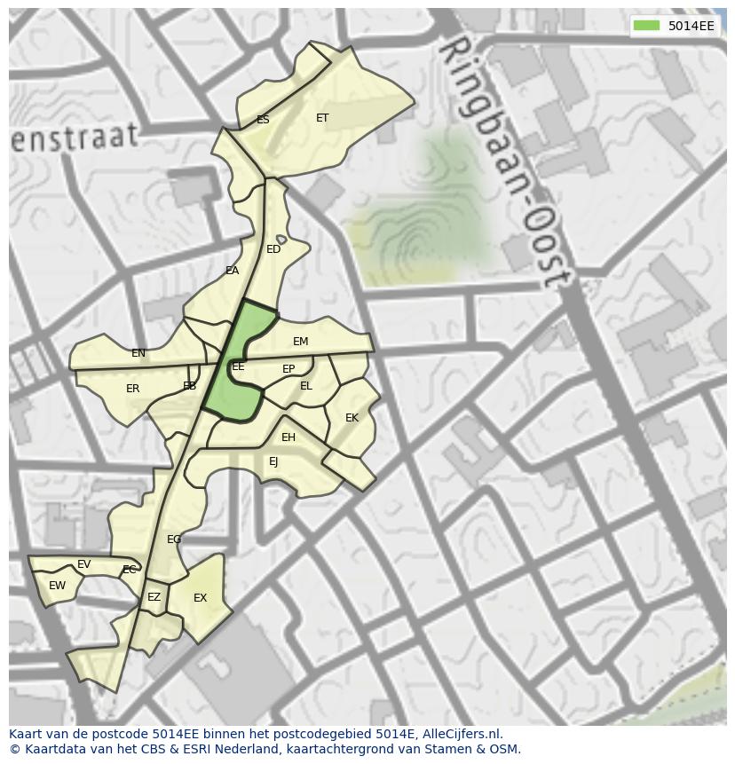 Afbeelding van het postcodegebied 5014 EE op de kaart.