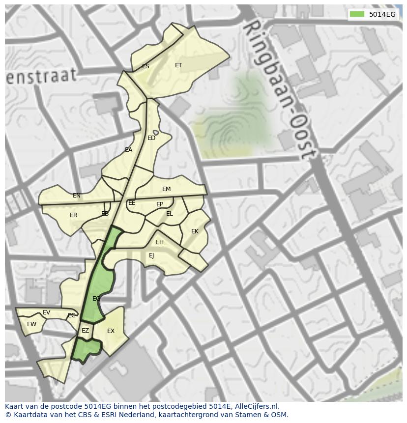 Afbeelding van het postcodegebied 5014 EG op de kaart.