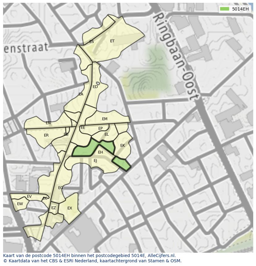 Afbeelding van het postcodegebied 5014 EH op de kaart.