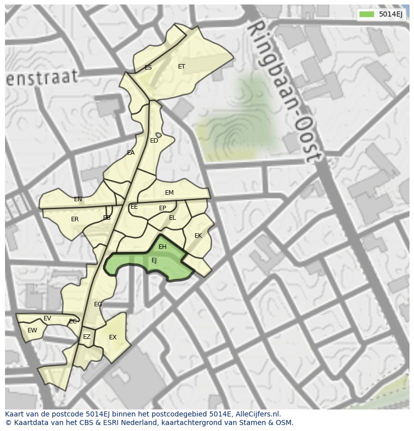 Afbeelding van het postcodegebied 5014 EJ op de kaart.