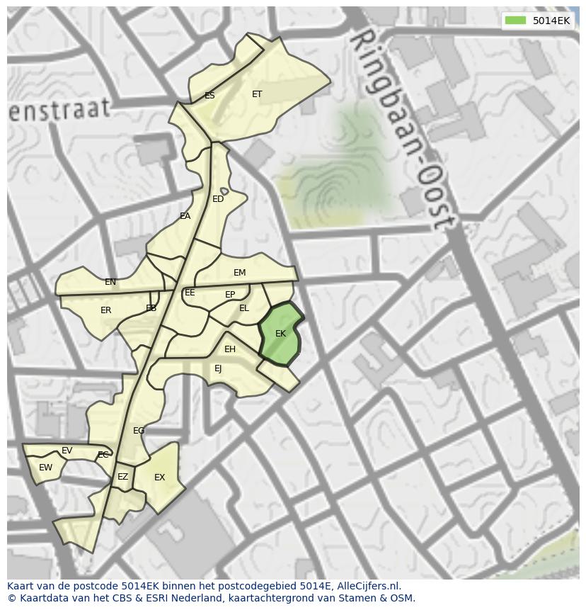 Afbeelding van het postcodegebied 5014 EK op de kaart.