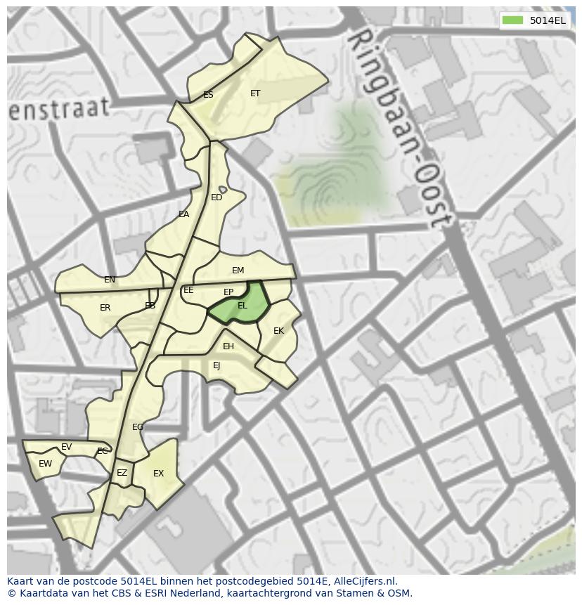 Afbeelding van het postcodegebied 5014 EL op de kaart.