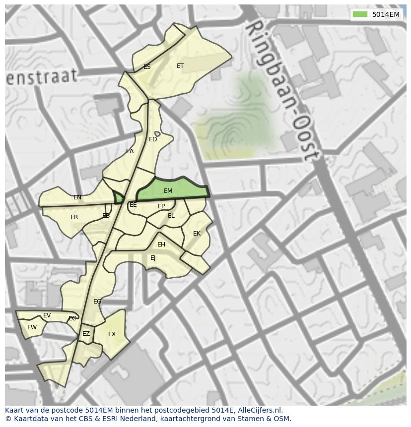 Afbeelding van het postcodegebied 5014 EM op de kaart.