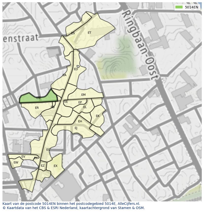 Afbeelding van het postcodegebied 5014 EN op de kaart.
