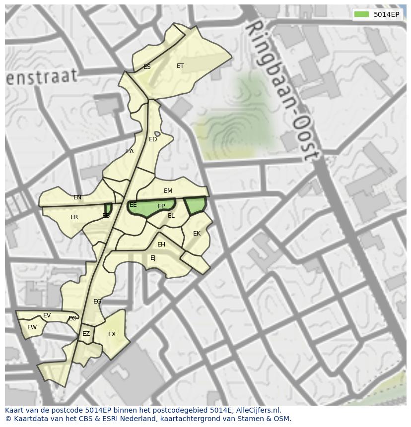 Afbeelding van het postcodegebied 5014 EP op de kaart.