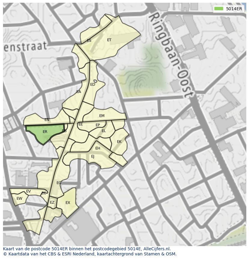 Afbeelding van het postcodegebied 5014 ER op de kaart.
