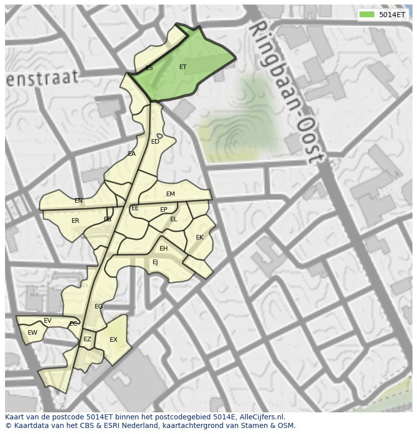 Afbeelding van het postcodegebied 5014 ET op de kaart.