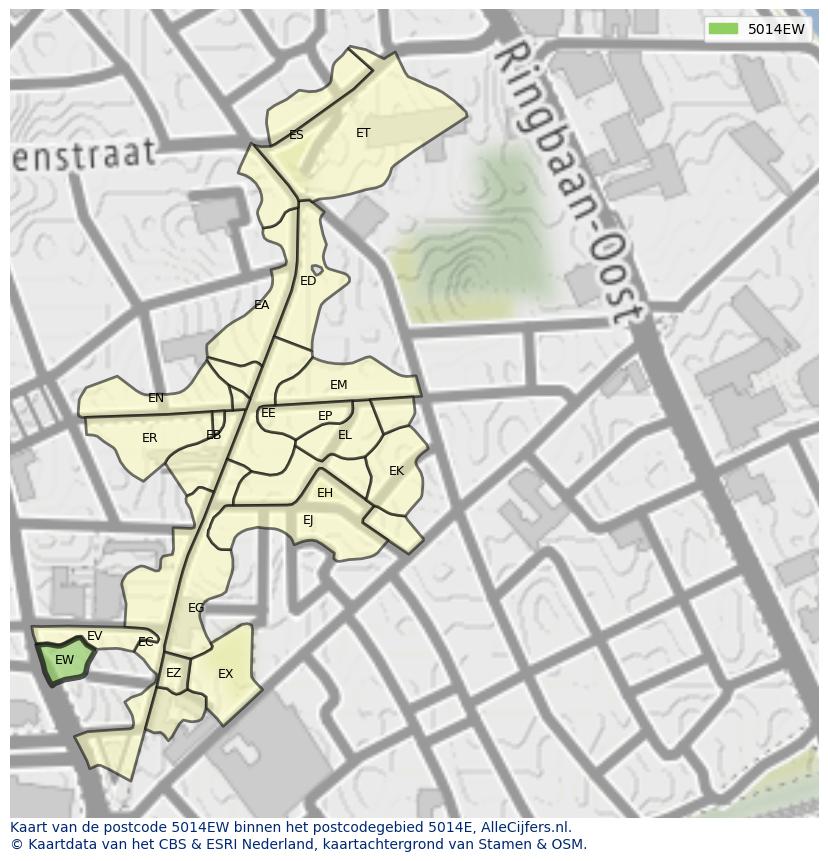 Afbeelding van het postcodegebied 5014 EW op de kaart.