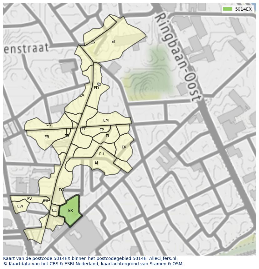 Afbeelding van het postcodegebied 5014 EX op de kaart.