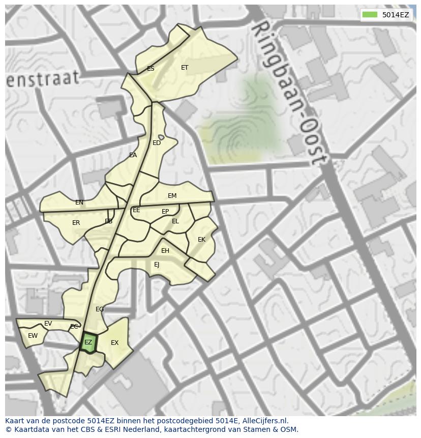 Afbeelding van het postcodegebied 5014 EZ op de kaart.