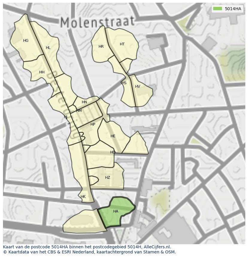 Afbeelding van het postcodegebied 5014 HA op de kaart.