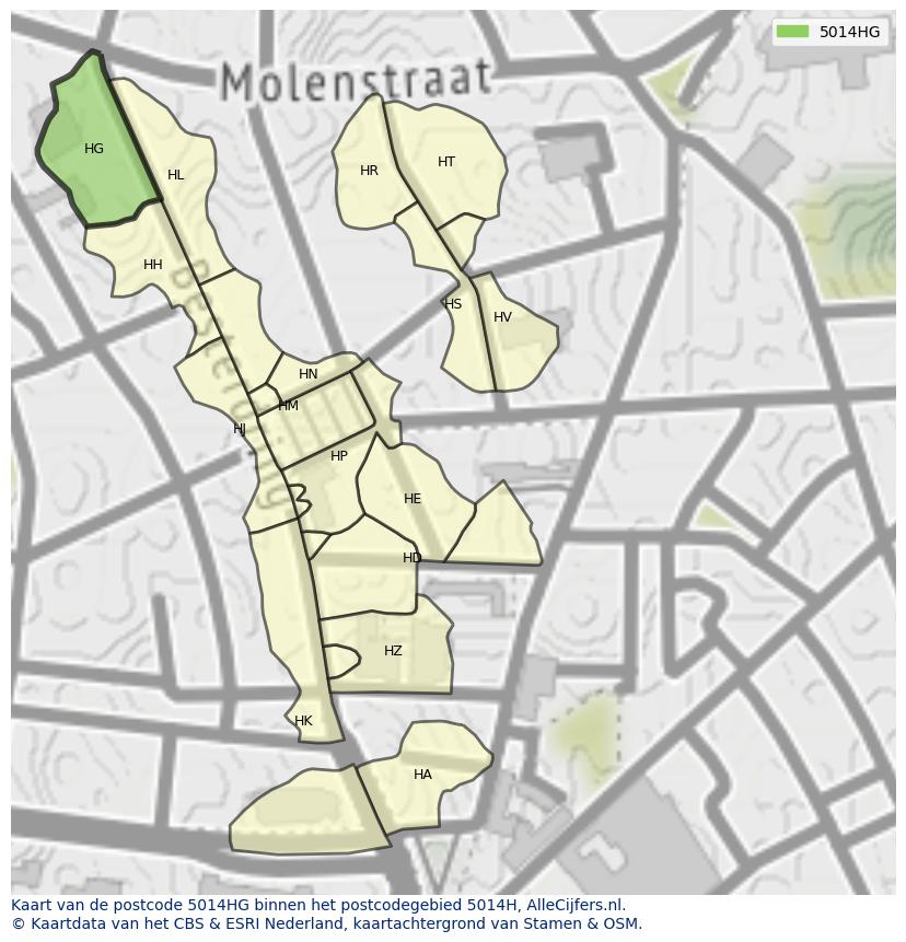 Afbeelding van het postcodegebied 5014 HG op de kaart.