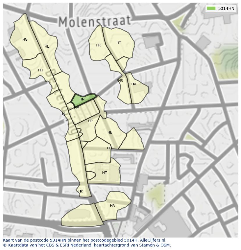 Afbeelding van het postcodegebied 5014 HN op de kaart.