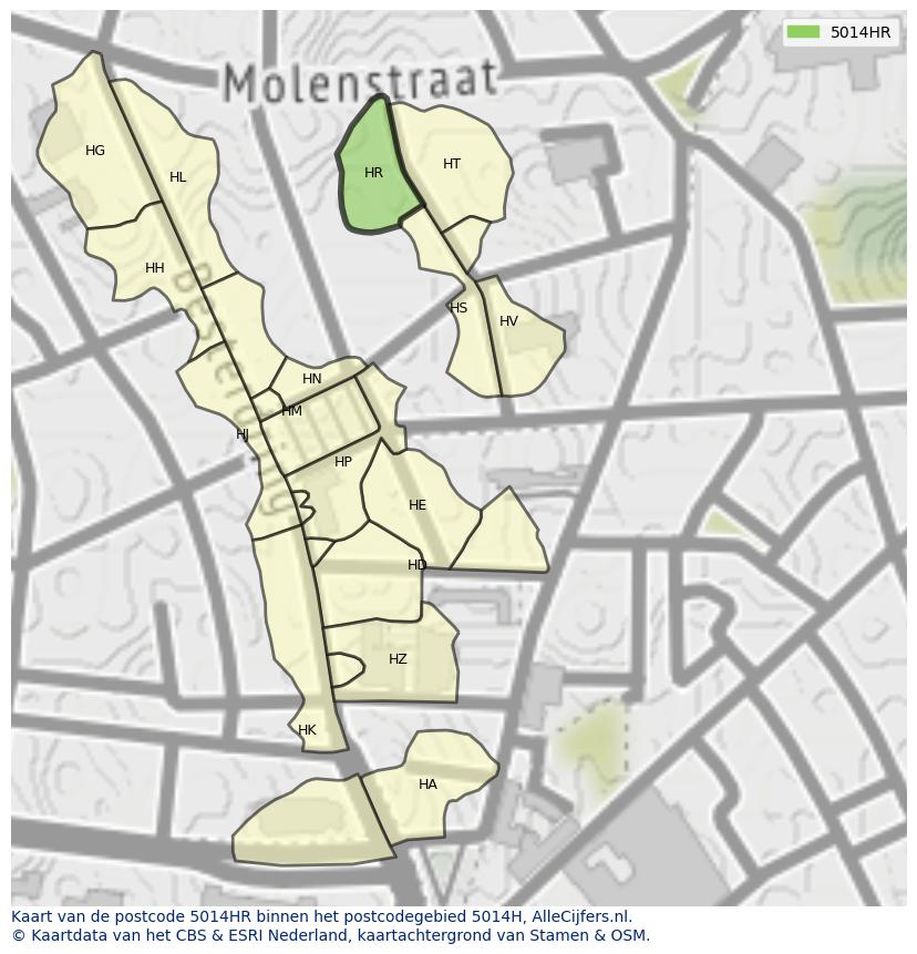 Afbeelding van het postcodegebied 5014 HR op de kaart.