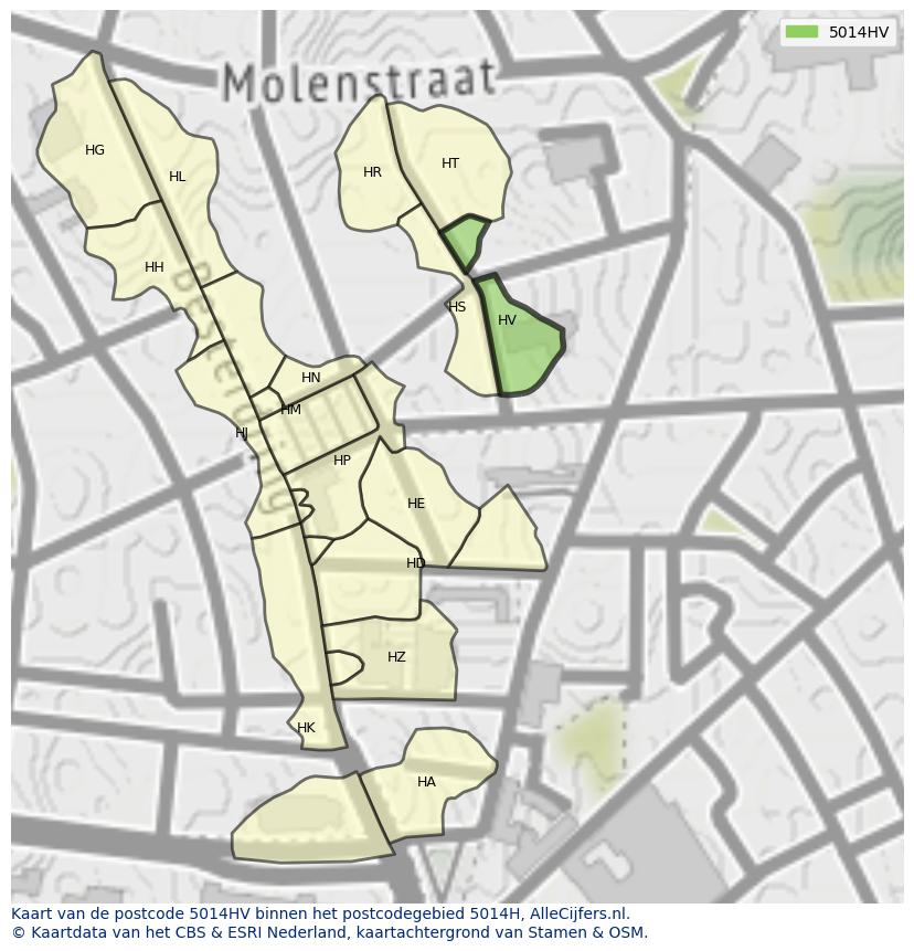 Afbeelding van het postcodegebied 5014 HV op de kaart.