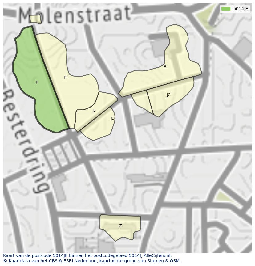 Afbeelding van het postcodegebied 5014 JE op de kaart.