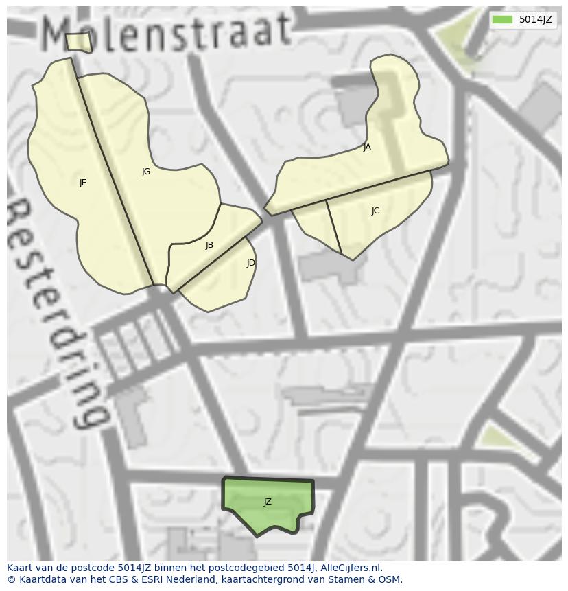 Afbeelding van het postcodegebied 5014 JZ op de kaart.