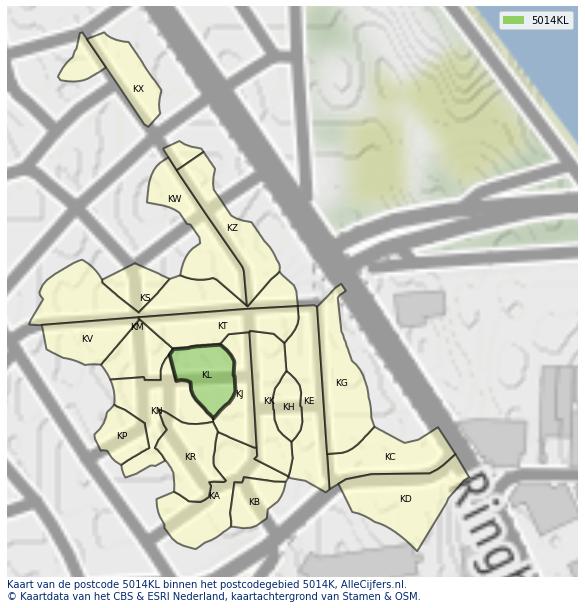Afbeelding van het postcodegebied 5014 KL op de kaart.