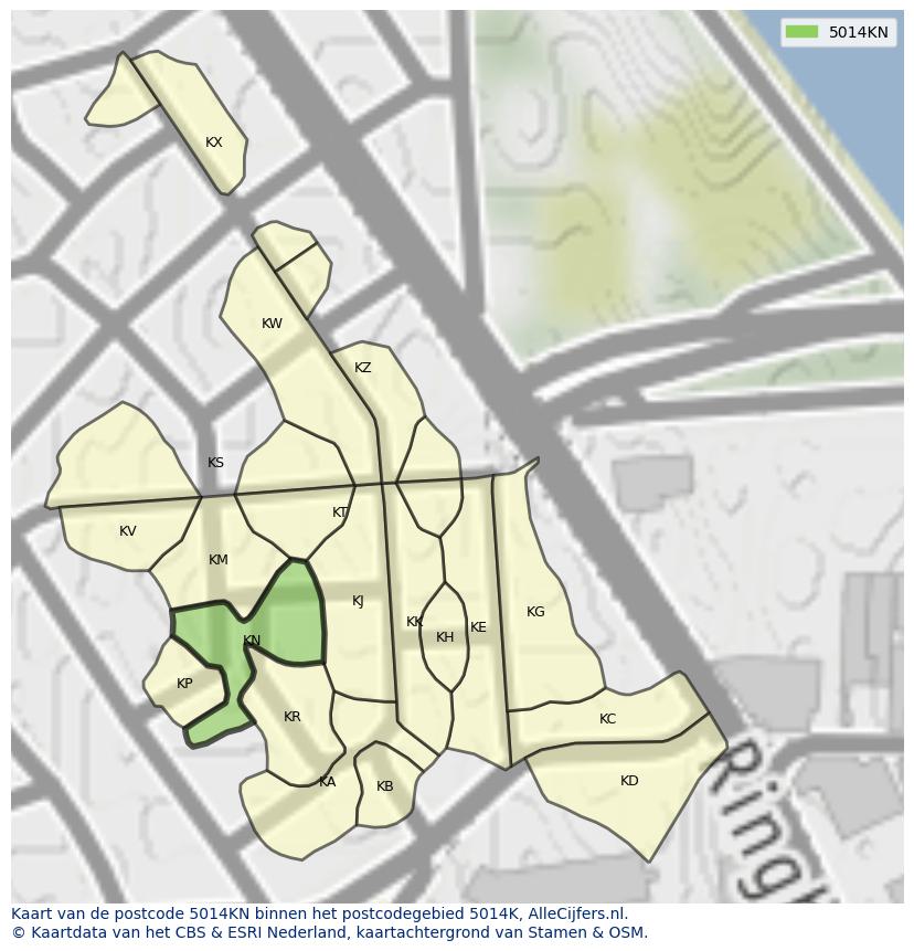 Afbeelding van het postcodegebied 5014 KN op de kaart.