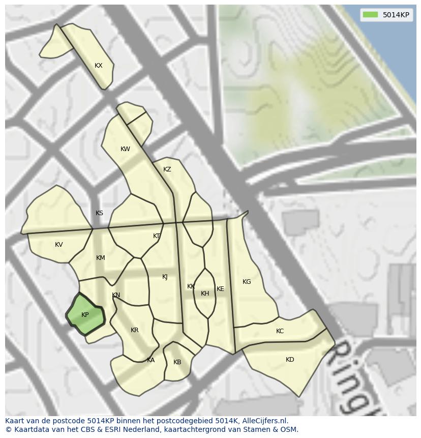 Afbeelding van het postcodegebied 5014 KP op de kaart.