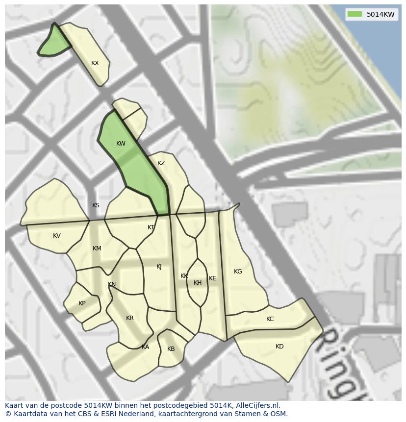 Afbeelding van het postcodegebied 5014 KW op de kaart.