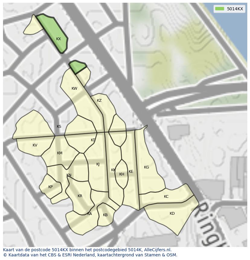 Afbeelding van het postcodegebied 5014 KX op de kaart.
