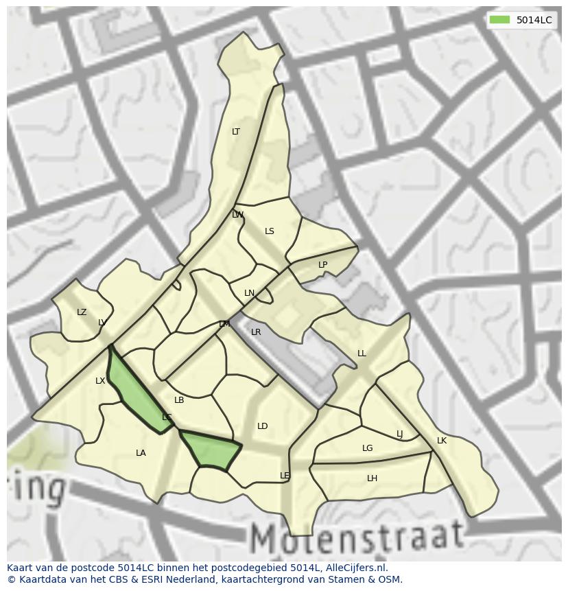 Afbeelding van het postcodegebied 5014 LC op de kaart.