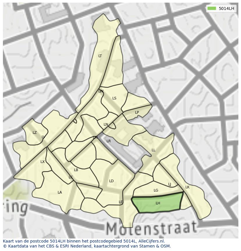 Afbeelding van het postcodegebied 5014 LH op de kaart.