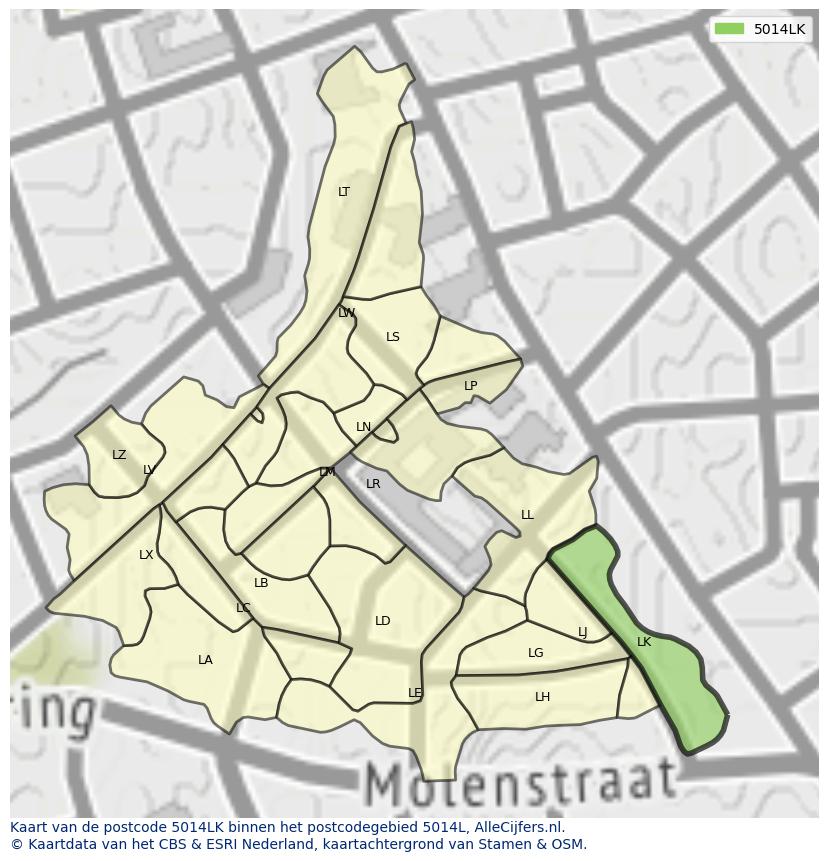 Afbeelding van het postcodegebied 5014 LK op de kaart.
