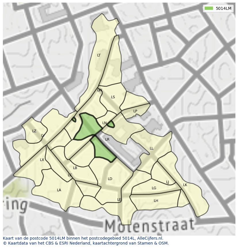Afbeelding van het postcodegebied 5014 LM op de kaart.