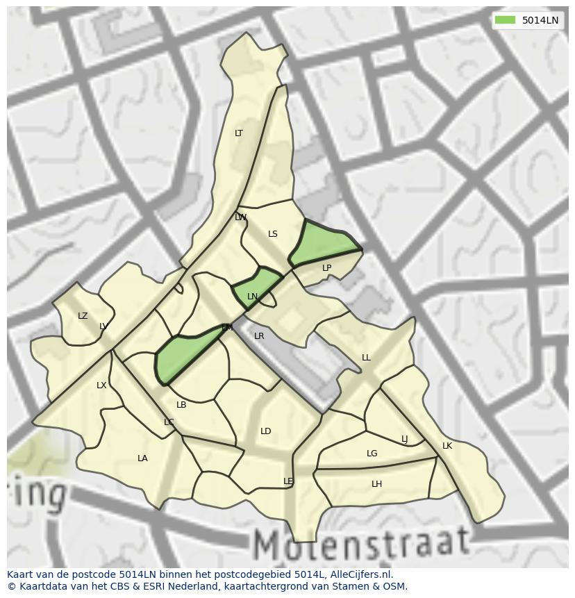 Afbeelding van het postcodegebied 5014 LN op de kaart.