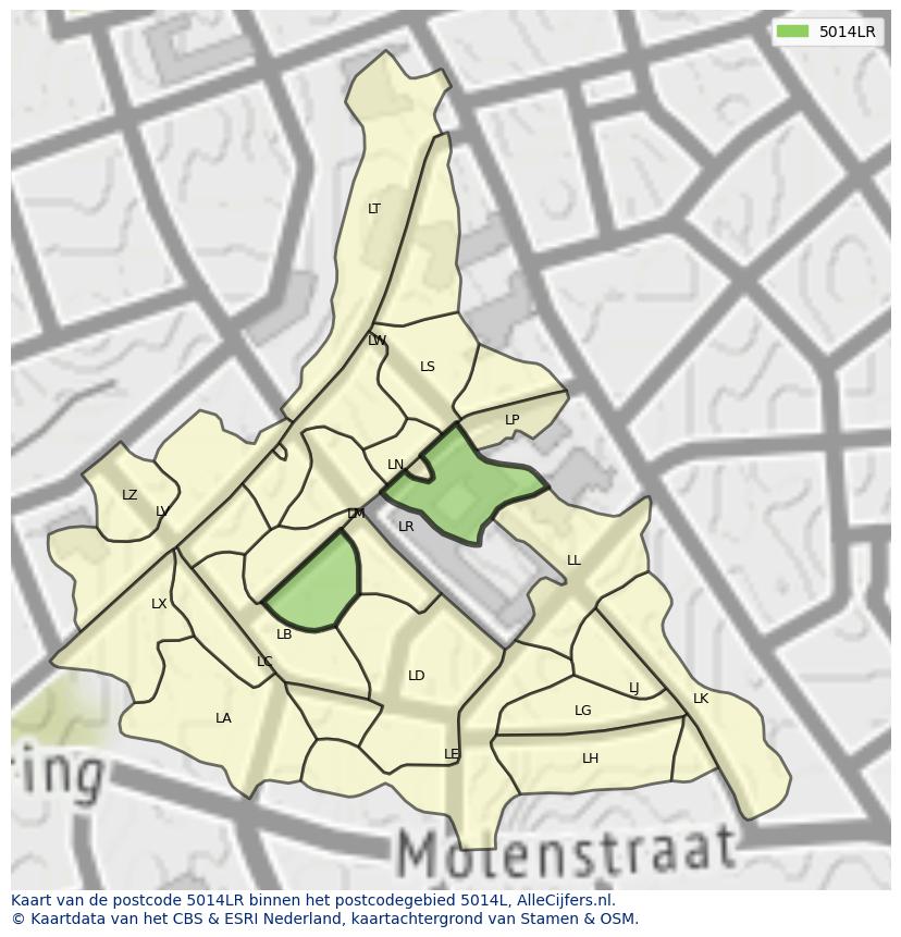 Afbeelding van het postcodegebied 5014 LR op de kaart.