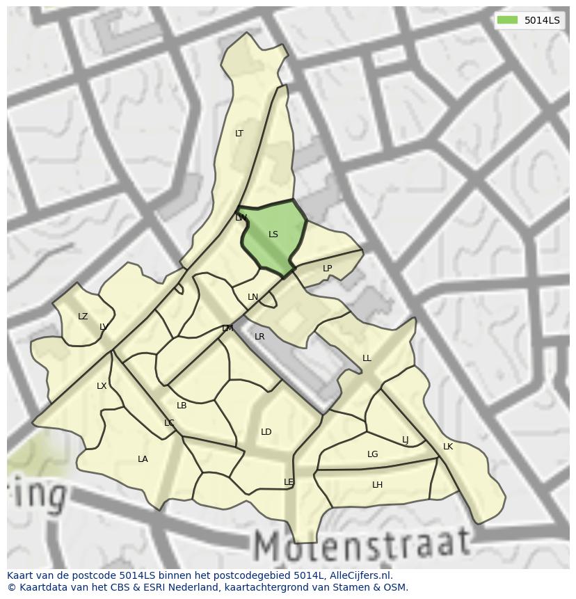 Afbeelding van het postcodegebied 5014 LS op de kaart.