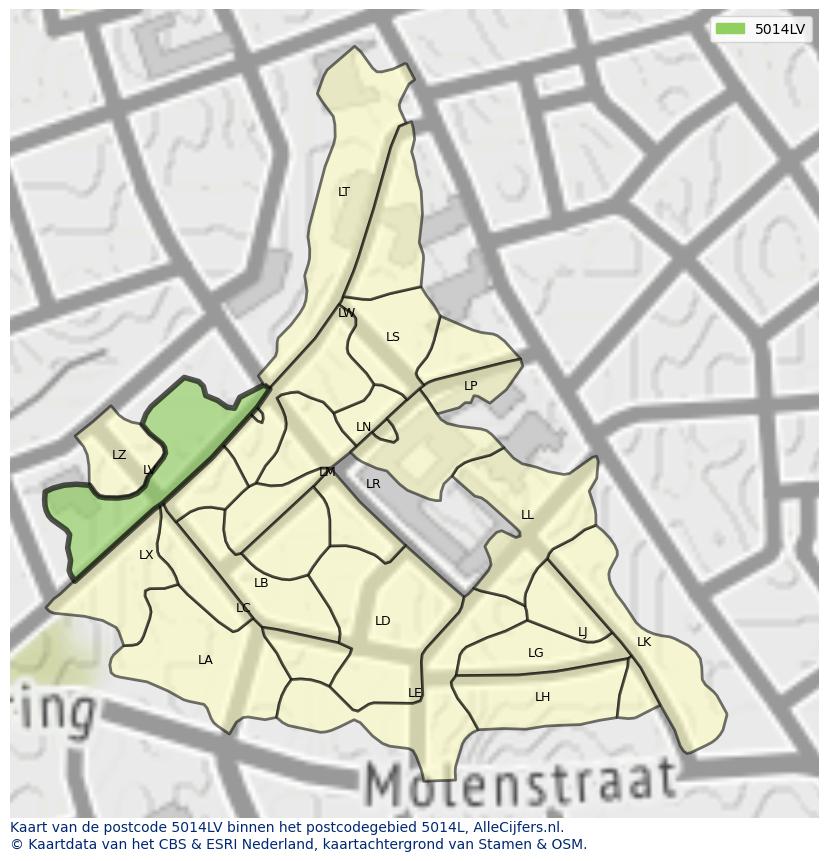 Afbeelding van het postcodegebied 5014 LV op de kaart.