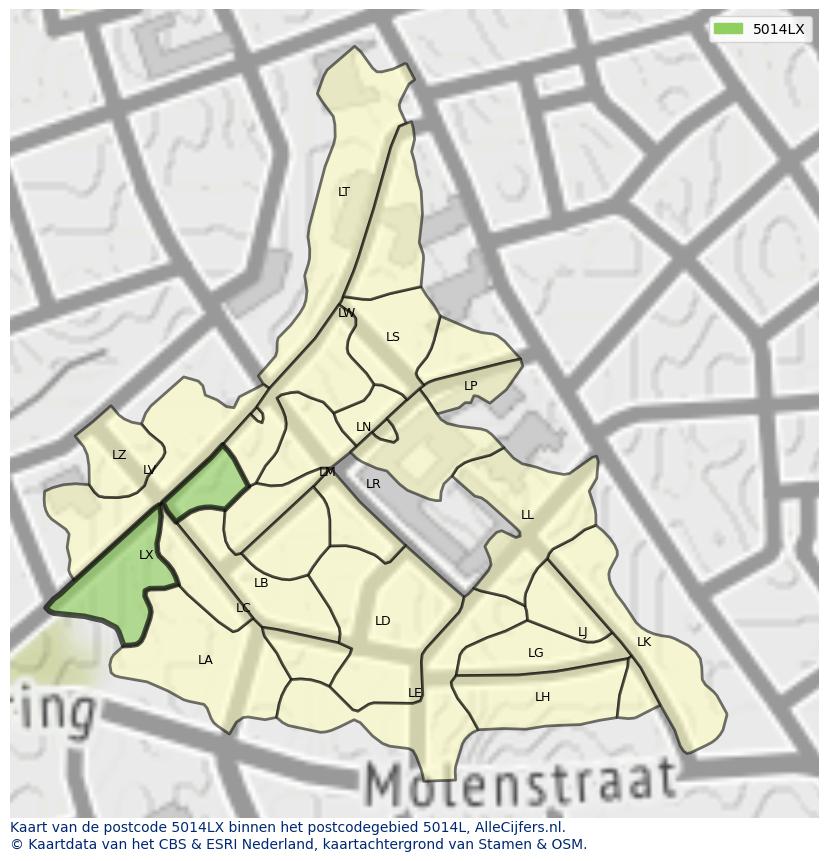 Afbeelding van het postcodegebied 5014 LX op de kaart.