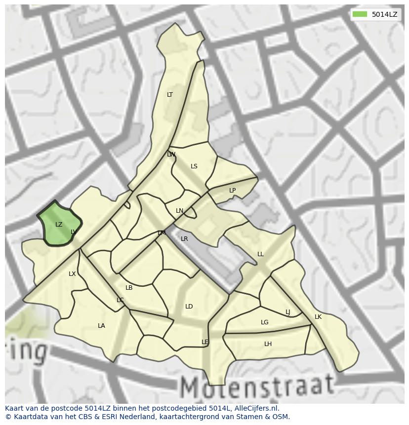 Afbeelding van het postcodegebied 5014 LZ op de kaart.