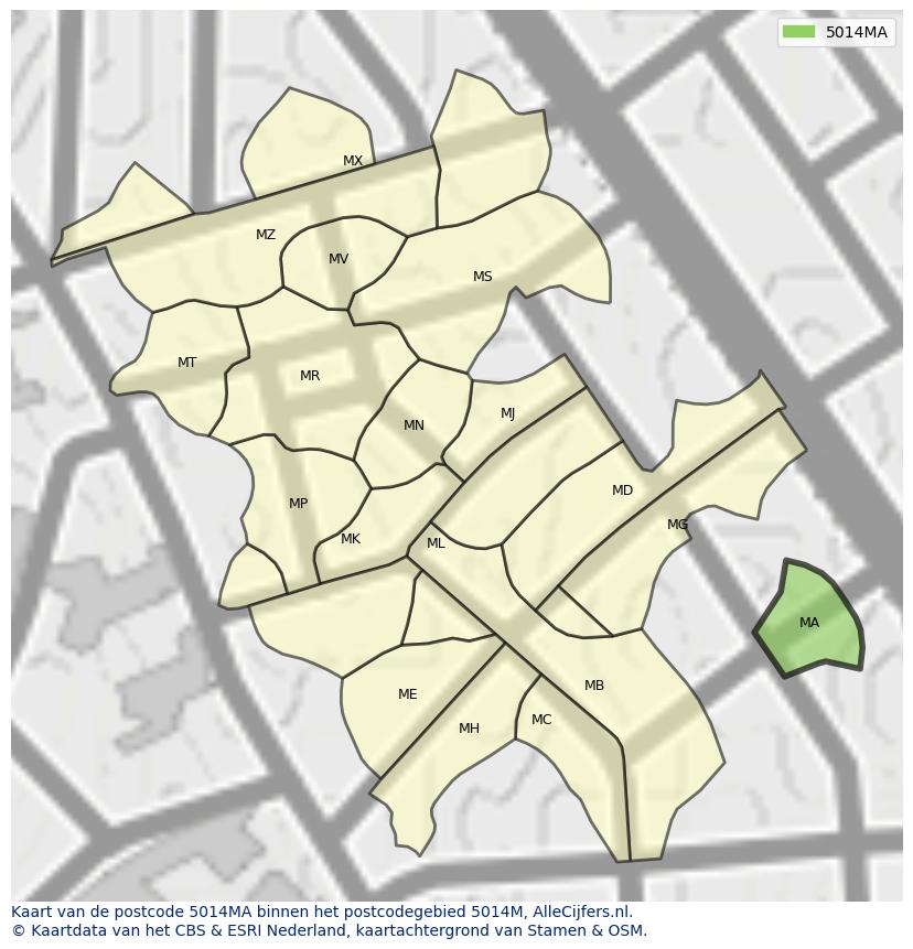 Afbeelding van het postcodegebied 5014 MA op de kaart.