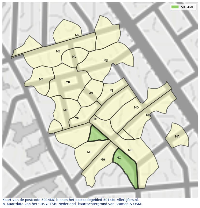 Afbeelding van het postcodegebied 5014 MC op de kaart.