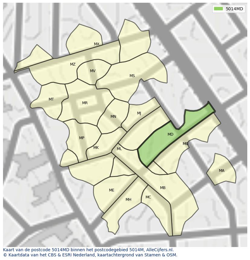 Afbeelding van het postcodegebied 5014 MD op de kaart.