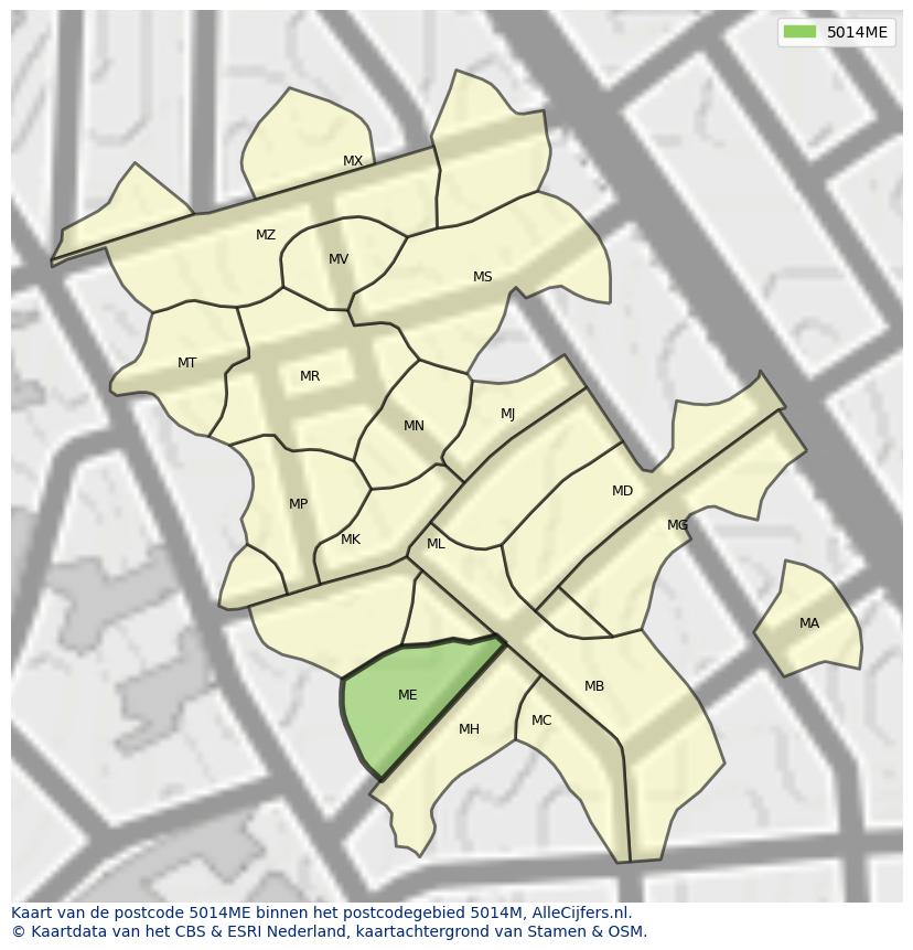 Afbeelding van het postcodegebied 5014 ME op de kaart.