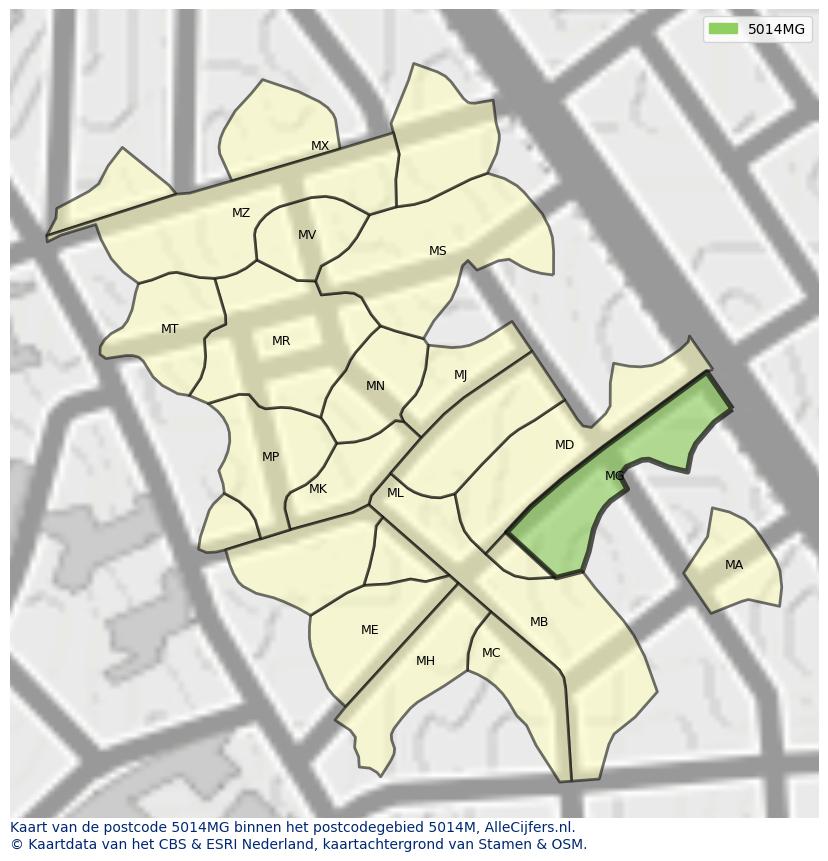 Afbeelding van het postcodegebied 5014 MG op de kaart.