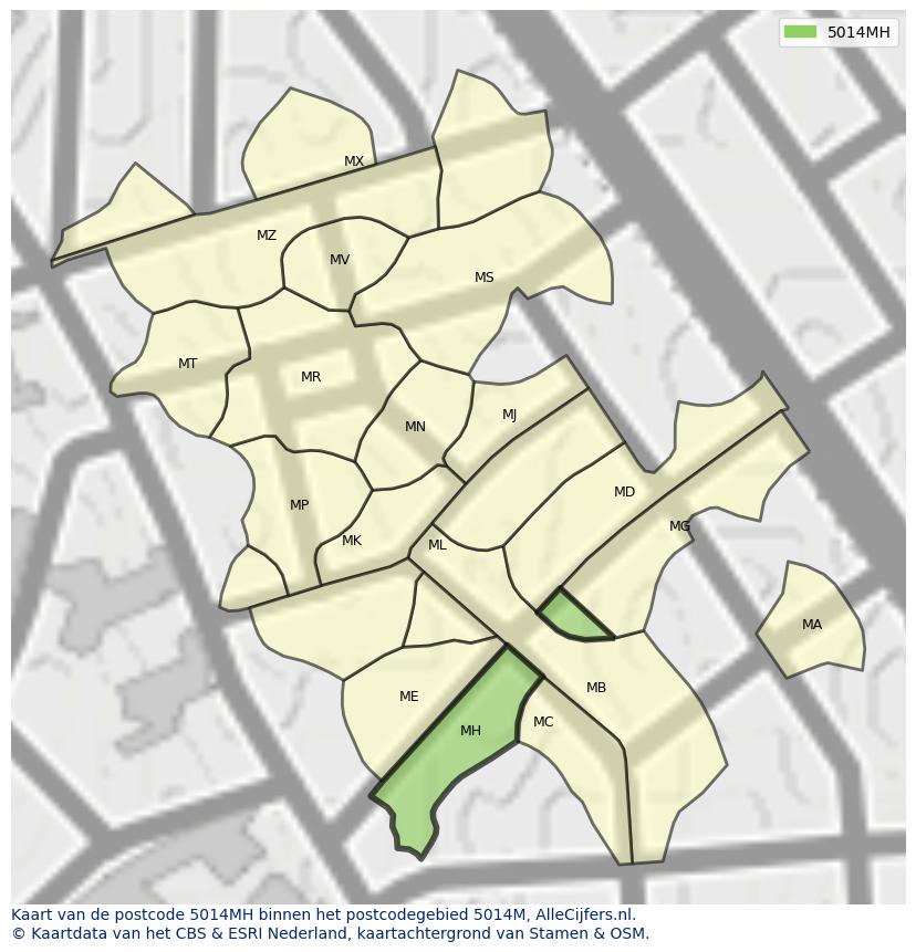 Afbeelding van het postcodegebied 5014 MH op de kaart.