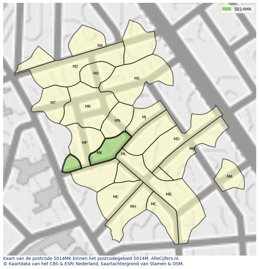 Afbeelding van het postcodegebied 5014 MK op de kaart.