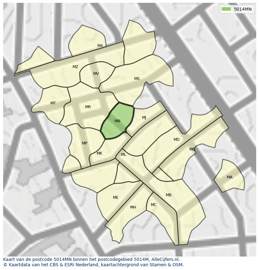 Afbeelding van het postcodegebied 5014 MN op de kaart.