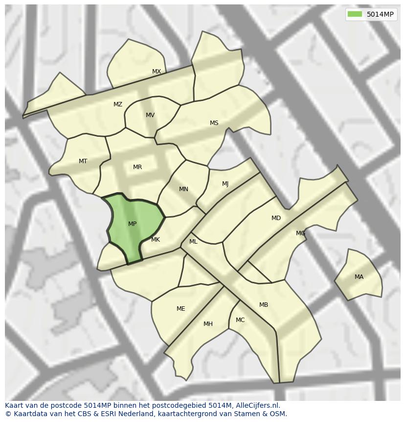 Afbeelding van het postcodegebied 5014 MP op de kaart.