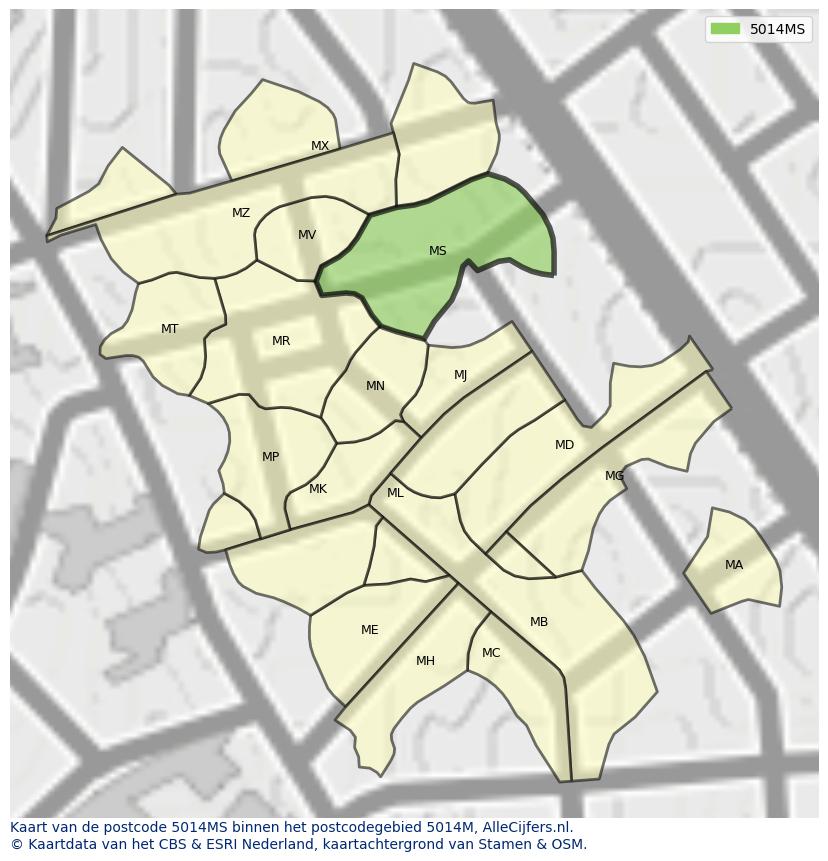 Afbeelding van het postcodegebied 5014 MS op de kaart.