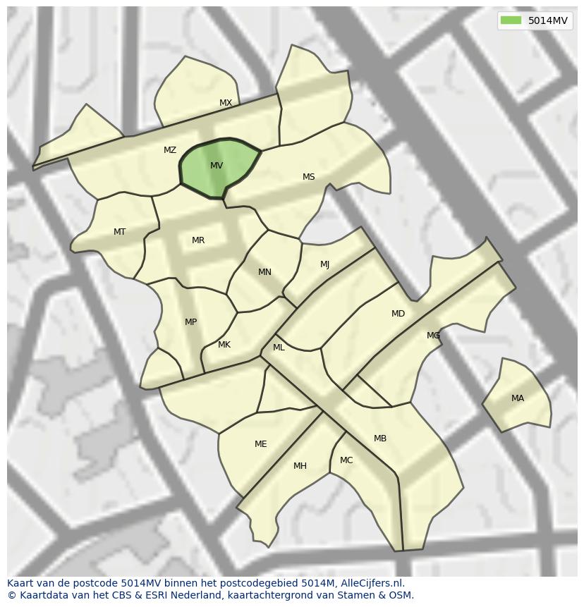 Afbeelding van het postcodegebied 5014 MV op de kaart.